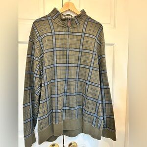 Lands' End Men's Quarter Zip in Olive and Black Plaid